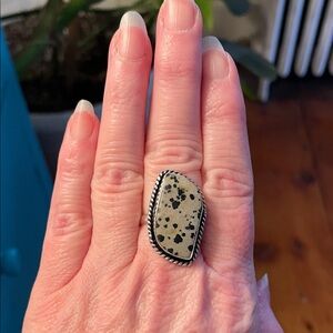 Dalmatian jasper Stone Ring with Silver Band